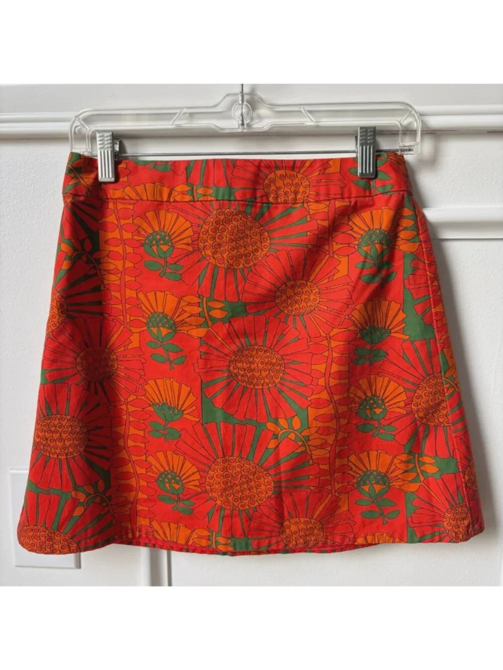 Jolie Brown Dixie Strange Love Mini A-line Skirt Small Retro Mod Floral Orange - Picture 5 of 9